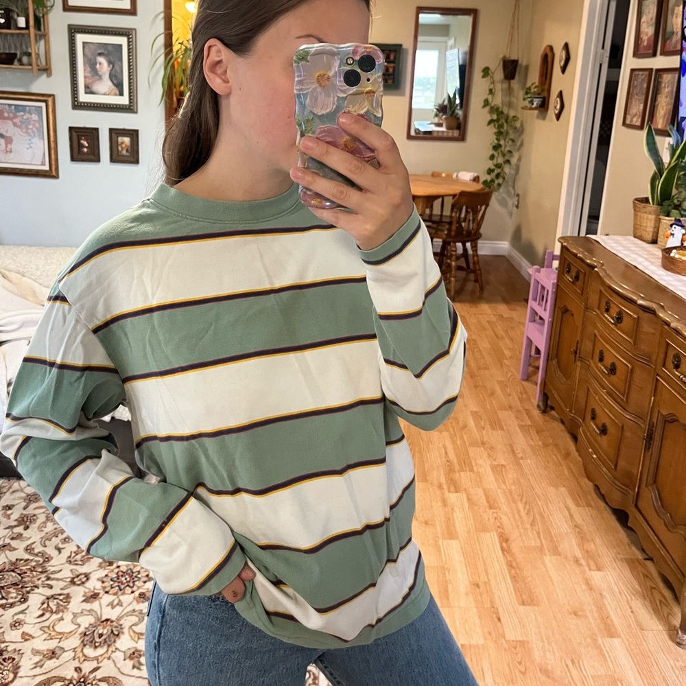 Striped Green and White rugby style Women's Top